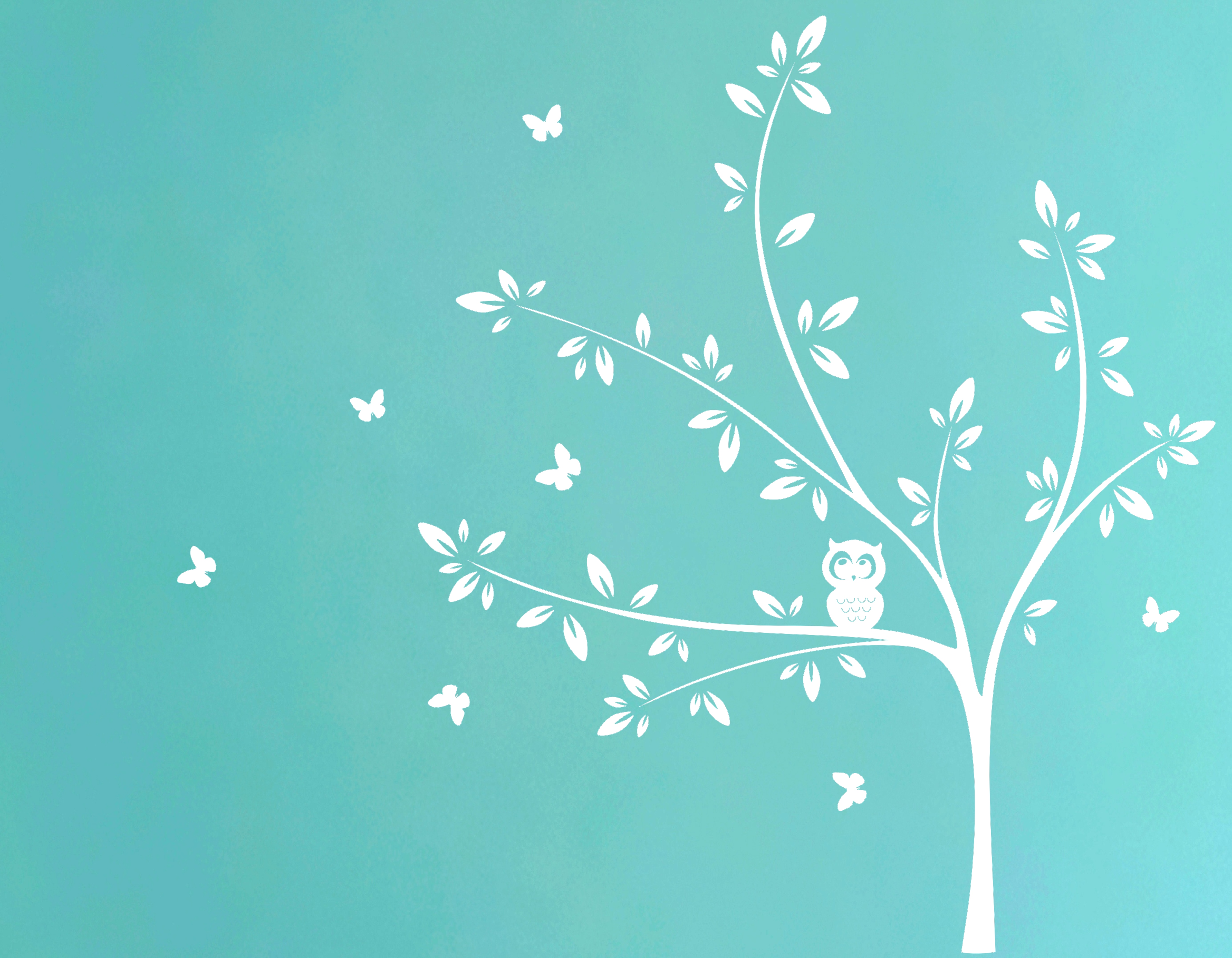 Tree Wall Decal with Butterflies and Cute Owl